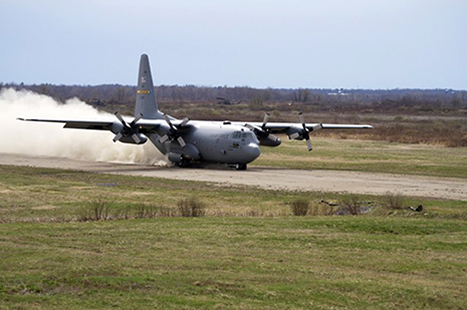 C-130 touchdown on Fort Drum Landing Zone