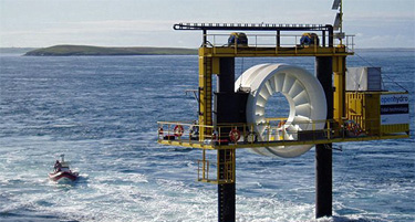 Photo of the Open-Center Turbine designed for deployment directly on the seabed, and the photo shows the top of the turbine structure, which is located above the ocean's surface